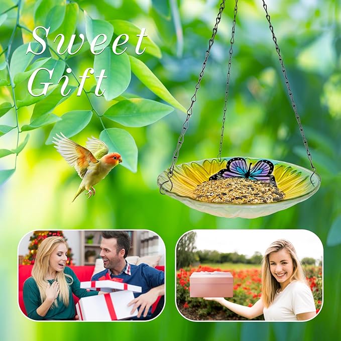 Hanging Bird Baths Outdoor Glass Birdbaths Garden Bird Feeder for Yard Lawn Decor Sunflower