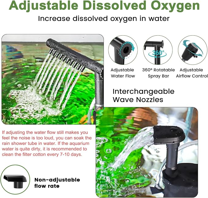 hygger Quiet 5-in-1 Aquarium Filter for Small Fish Tank | 5W 80GPH Submersible Fish Tank Filter with Adjustable Wave Maker & Air Bubbler, Perfect for 5-15 Gal Fresh & Saltwater