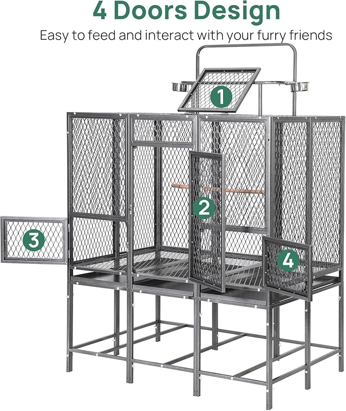 45" W X 65" H Massive Bird Cage with Playtop, Extra Wide Heavy Duty Carbon Steel Flight Cage, Rust-Proof Panoramic Aviary for Parrots Cockatiels, Strong Diamond Mesh, Indoor Outdoor