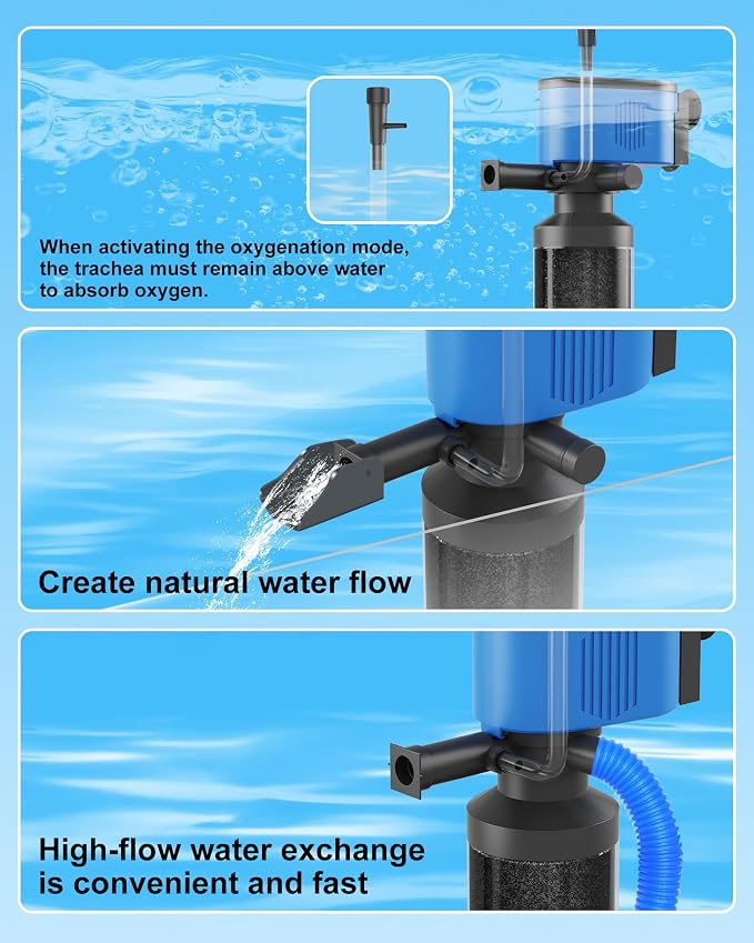 660GPH Internal Aquarium Filter 60-300 Gallon 35W Submersible Quiet Pump with Wave-Maker, Oxygenation & Adjustable Air Flow Fish Tank Filter for Fresh/Saltwaterr Turtle Tanks Small Ponds