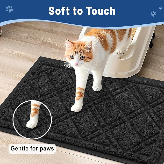 Smiry Cat Litter Box Mat 47x32, Non-Slip Water Resistant Litter Trapping Mat, Easy Clean Less Waste and Urine-Locking Cat Carpet for Indoor, Black