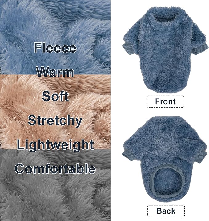 Dog Sweater, 3 Pack Dog Sweaters for Small Dogs, Dog Clothes for Small Dogs Girl Boy, Ultra Soft and Warm Puppy Sweater Dog Coat for Winter Christmas (XXS, Blue+Lt Coffee+Dark Grey)