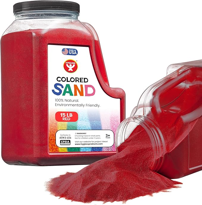Hygloss Colored Sand for Crafts - 15 lb Bottle, Red - Vibrant Colorful Fine Sensory Play Sand Art Kits for Kids - Classroom Activities for Children 3 4 5 6 7 8 9 10 11 12 - Safe for Ages 3+