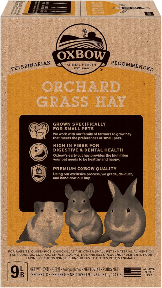 Oxbow Animal Health Orchard Grass, Guinea Pig Hay, Rabbit Hay, Small Pet Bunny Supplies, All Natural Grass for Guinea Pig, Bunny, Chinchilla & Hamster, Oxbow Rabbit Supplies for Bunnies, 9 lb. box