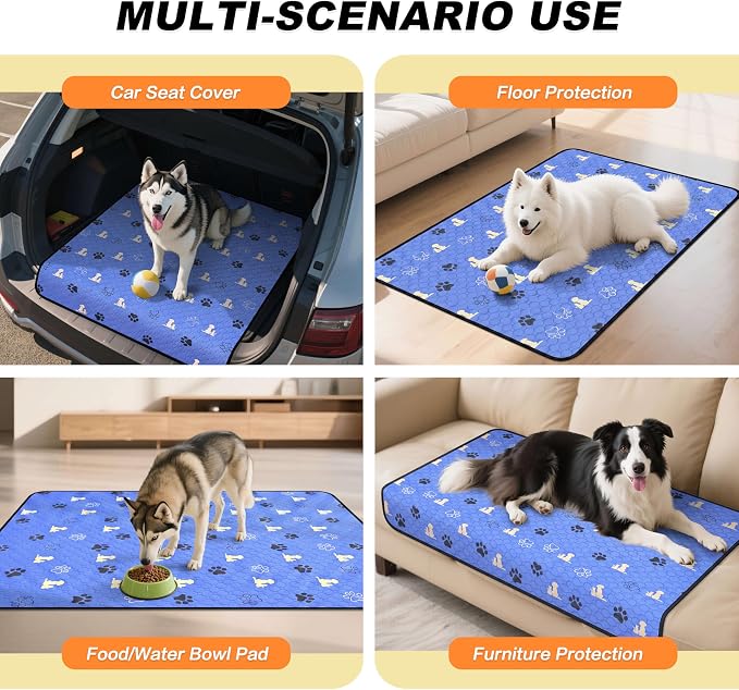 WanpeeGoo Washable Pee Pads, Puppy Pee Pad for Dogs, 2 Pack Absorbent Reusable Training Dog Pads Pet Puppy Pads, Non-Slip Potty Pads for Whelping, Playpen, Crate, Bed, Blue 48"x48"