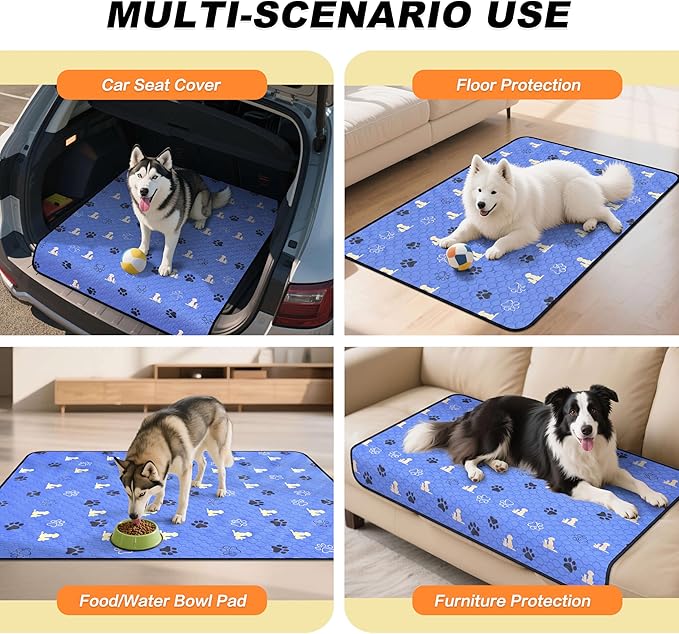 WanpeeGoo Washable Pee Pads, Puppy Pee Pad for Dogs, 1 Pack Absorbent Reusable Training Dog Pads Pet Puppy Pads, Non-Slip Potty Pads for Whelping, Playpen, Crate, Bed, Blue 63"x63"