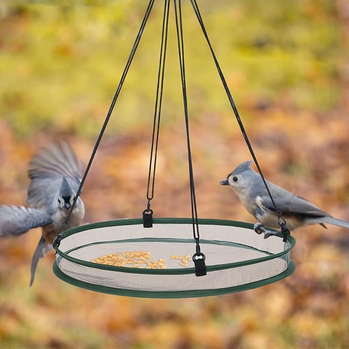 FoldTier 2 Pieces Universal Wild Bird Seed Catcher Hanging Hoop Platform Bird Seed Catcher Tray for Hummingbird Feeders Bee Feeder Outdoor Garden Accessories (20 Inch)