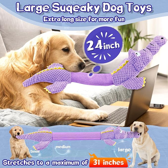WOWBALA Interactive Tug of War Dog Toys for Small to Large Breeds-Squeaky Plush Puppy Toys with Crinkle Paper, Stuffed Chew Dog Toys to Keep Them Busy, Training Reward Gift (Purple)