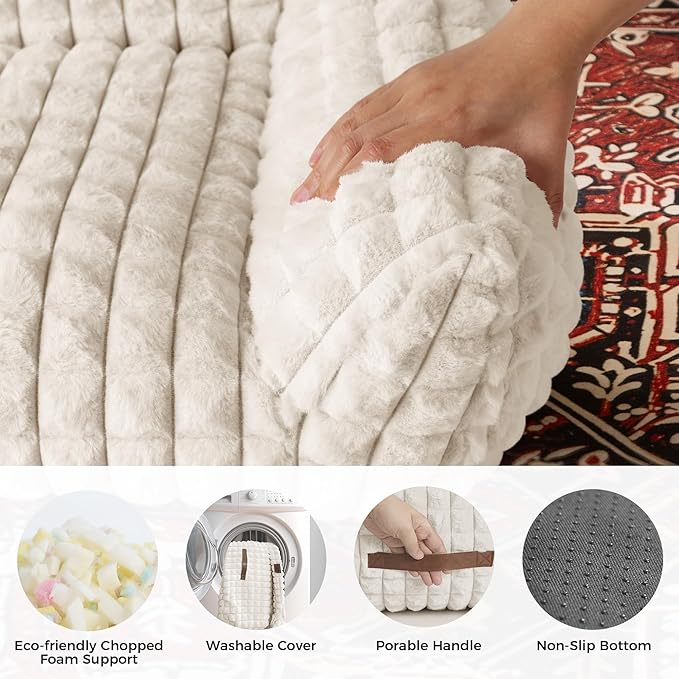 Orthopedic Dog Bed for Medium Dogs, Supportive Couch Style Pet Bed with Faux Rabbit Fur, Washable Removable Cover, 3D Diamond Pattern, 36 Inch, Off White
