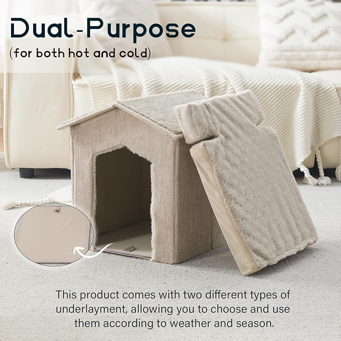 Cat Beds for Indoor Cats,Cat Houses,Cat Cave with Orthopedic Cushion,Foldable Cat Condos,Hideaway,Shelter,Beige Cat Tent for Small Dogs and Rabbit,Squirrel