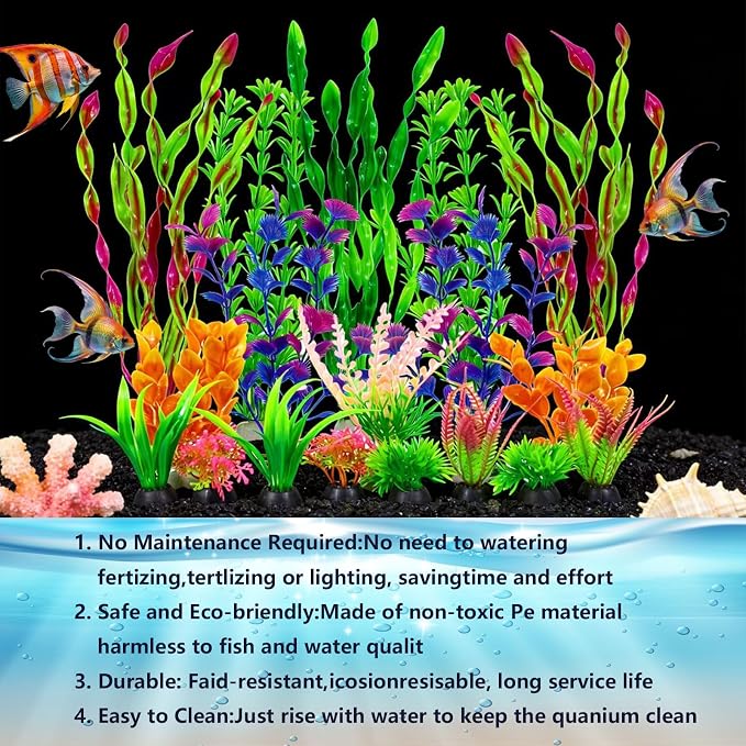 Artificial Aquarium Plants Set, Plastic Fish Tank Decorations, Fish Tank Decor for Betta Goldfish (18pcs-Colorful)