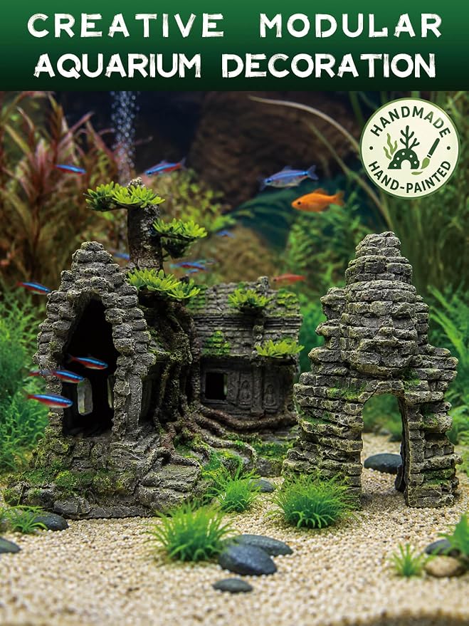 Aquarium Decor - Large Fish House Ornament for Fish Tank, Aquarium Hideout with House Texture for Betta, Guppy, Shrimp - Aquatic Hide Decoration, Fish Hiding House（Tree House）