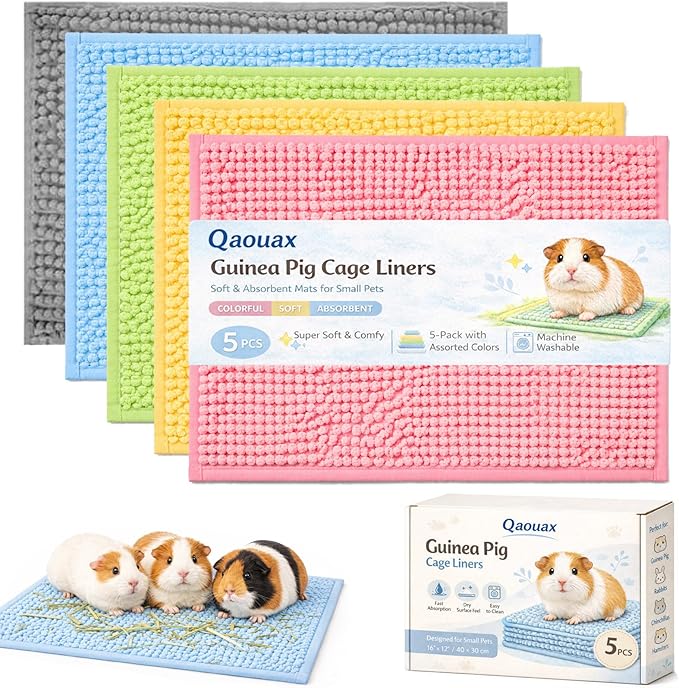 Guinea Pig Cage Liner, Washable Fleece Liners for Guinea Pig Cage, Soft Bedding Mats & Blankets for Small Animals (5 Pcs Mix, 24x16'')