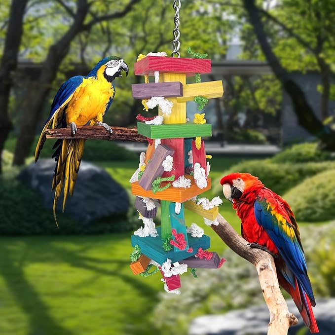 35" Extra Large Parrot Toys - Chewable Foraging Toys for Macaws, African Grey, Amazon Parrots - Durable Bird Cage Accessories Gift