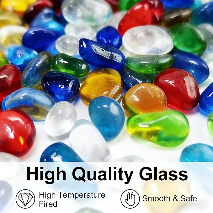 0.93LB Decorative Sea Glass Pebbles, Colorful Clear Irregular Stones for Fish Tank, Aquarium Gravel, Garden, Vase Filler, Turtle Tank Decoration (Colorful Glazed Sand, 0.93LB)