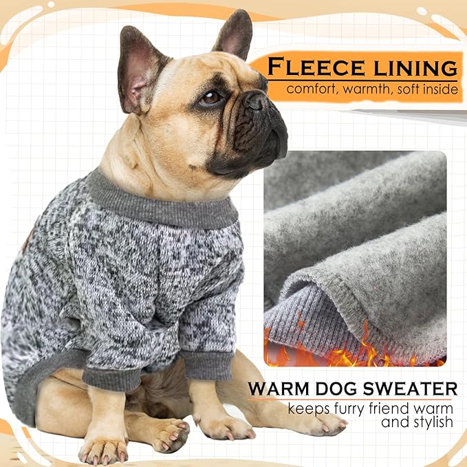 2 Pieces Dog Sweaters for Small Dogs Fall Dog Clothes Male Winter Fleece Dog Sweaters Warm Thick Pet Outfit Small Dog Sweater for Boy Girl Dogs, Chihuahua, Pug, Bulldog, Pug, M, Grey Navy
