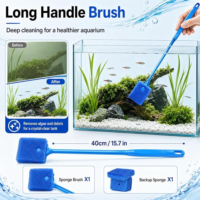 Fish Tank Cleaner Kit with Digital Thermometer, Gravel Vacuum for Aquarium, Aquarium Vacuum & Siphon, Fish Tank Cleaning Kit, Safe for Shrimp & Small Fish