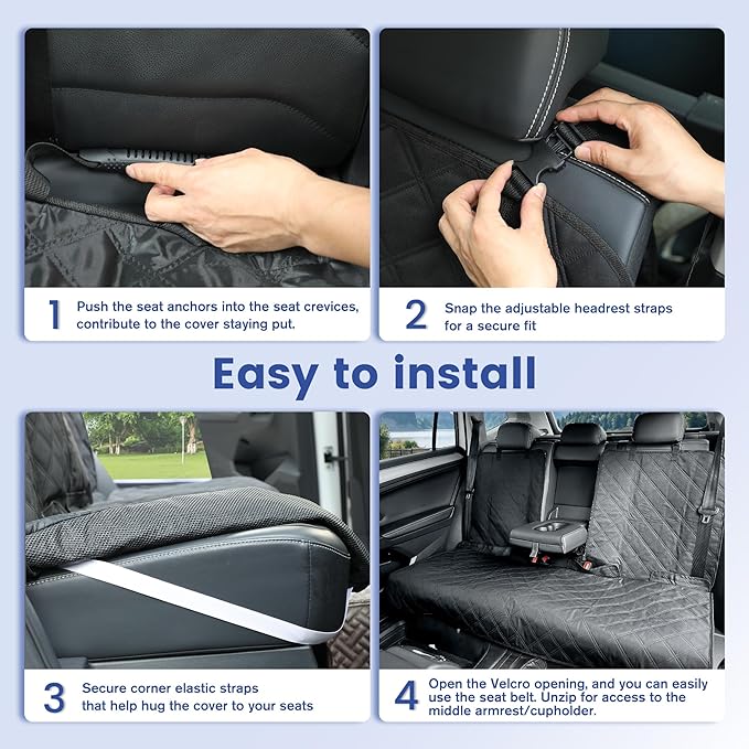 ALLANSING XL Back Seat Cover for Full-Size Trucks/SUVs Rear Split Bench, Heavy Duty 900D Waterproof Non-Slip Car Seat Protector for Messy Kids & Drooling Dogs, Easy Clean (Black)