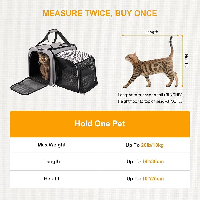 Cat Carrier with Litter Box, Soft Cat Travel Carrier with Food Carrier, Expandable Portable Cat Carrier for Car Travel, up to 20 lbs for Road Trip, Camping, Hiking, Gray