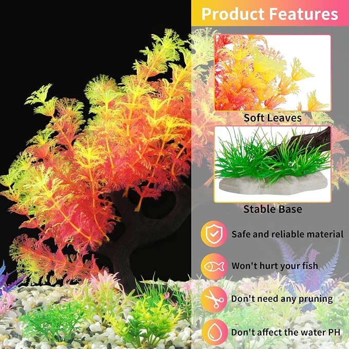 MyLifeUNIT Fish Tank Decorations, 15 Pack Artificial Aquarium Plants Tree Set for Fish Tank Decor (Pink Set)
