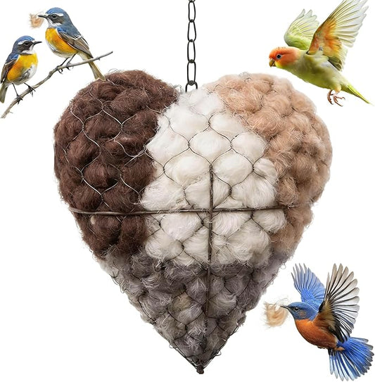 Handmade Alpaca Fiber Heart-Shaped Bird Nesting Material Holder | Winter Shelter for Wild Birds | Charming Hummingbird House and Outdoor Garden Art Gift for Bird Lovers