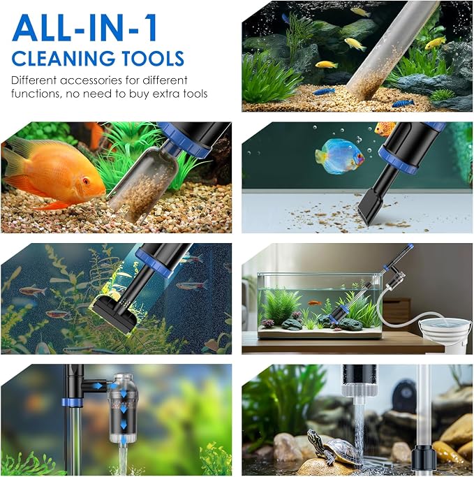 Electric Aquarium Vacuum Gravel Cleaner: 36W Fish Tank Cleaner Vacuum with Strong Suction for Water Change Wash Sand Algae Cleaner Water Shower and Water Circulation, Timed Off | Multifunctional Cleaning Tools, Water Change, Sand Washing, Water Filtrat...