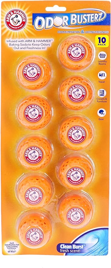 Arm & Hammer OdorBusterz® Odor Eliminator Balls, Clean Burst, 10 Count – Baking Soda Odor Control for Closets, Drawers, Hampers & Small Spaces