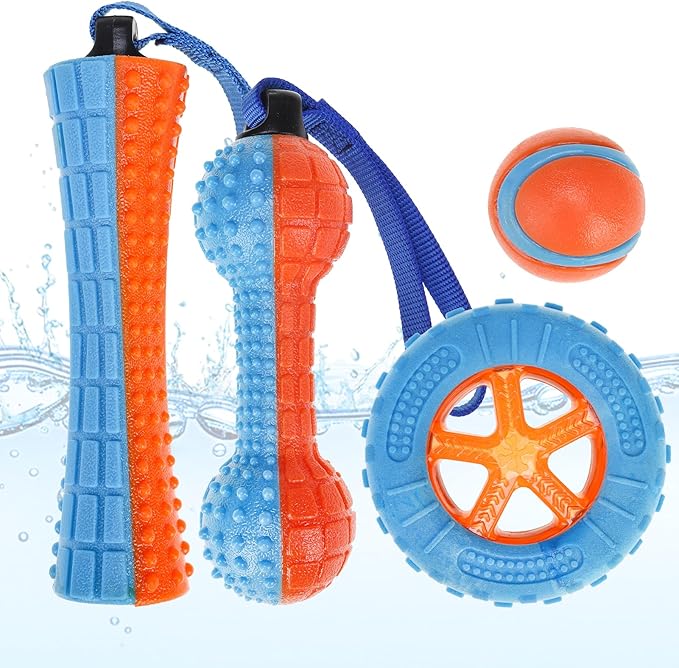 PUPTECK 4 Pack Floating Dog Toys, Squeaky Dog Water Toys for Pool Interactive Fetch & Play, Durable Training for Summer Swimming Outdoor Training Retrieving, for Small Medium Large Dogs