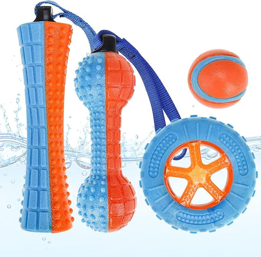 PUPTECK 4 Pack Floating Dog Toys, Squeaky Dog Water Toys for Pool Interactive Fetch & Play, Durable Training for Summer Swimming Outdoor Training Retrieving, for Small Medium Large Dogs