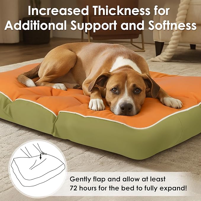 35" x 23" Waterproof Faux Leather Dog Bed for Crate, High Resilience Foam Large Dog Beds, Soft Comfy Kennel Pad with Non-Slip Bottom, Pet Beds for Medium and Large Breed, Easy to Clean