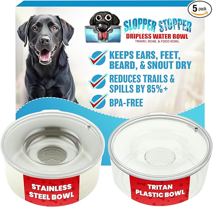Slopper Stopper Tritan Plastic Dripless Water Bowl with Lid – Holds 1 Gal, Reduces Spills & Trails Up to 85%+, Water Bowl for Mammoth Breed Dogs (131+ lbs), The Original Slobber Stopper
