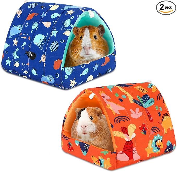 UPINS 2Pcs Guinea Pig Hideout,Guinea Pig Bed Houses Washable Small Animal House Cage Accessories for Dwarf Rabbits Chinchillas Hamsters Hedgehogs Ferrets Bearded Dragons and Rats