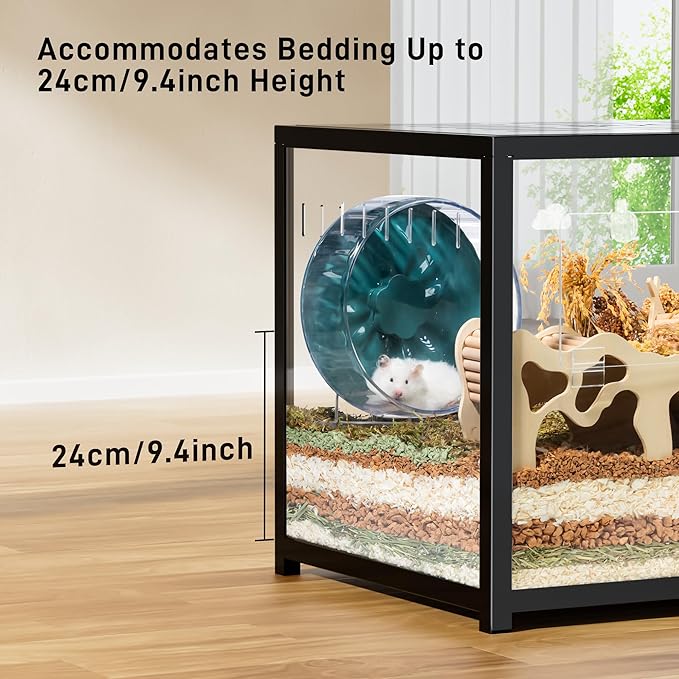 BUCATSTATE Hamster Cage Metal 2.0 - Large Hamster Enclosure Stackable with Top Access Easy Assemble 39.3L*19.7W*20.6H Inches Dwarf Syrian Hamster Tank for Gerbil, Mouse, Rat (774sq inch Black)