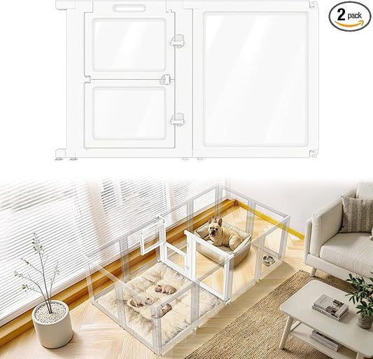 FXW AuraSpace Acrylic Indoor Whelping Box Add-On Panel Set, 30 Inch, 2 Panels, Includes 1 Split Gate + 1 Panel Only, for Newborn Puppies, White