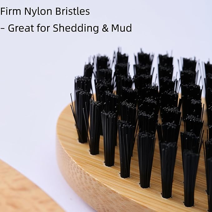 Goat Brushes for Grooming 2 Pack, Wooden Livestock Brush Set for Goats, Sheep, Calves, Horses, Dogs and Pigs, Soft Boar Bristle and Firm Nylon Body Brushes for Shedding, Face and Leg Care