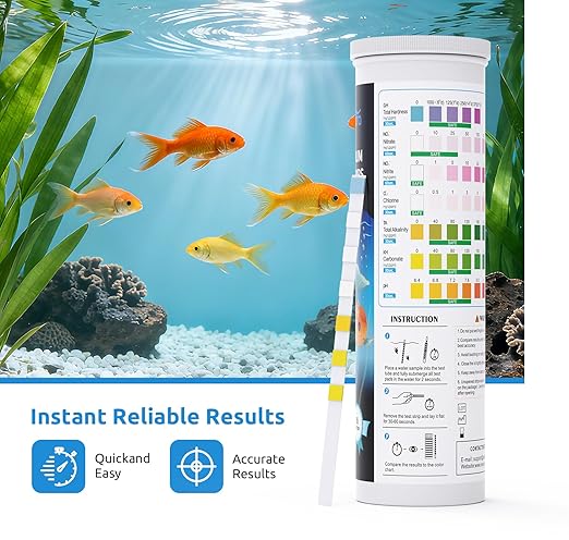 SEAOURA 7-in-1 Aquarium Water Test Strips (65 Strips), Accurate pH, Nitrate, Nitrite, Chlorine, Hardness，Alkalinity，Carbonate Testing for Freshwater & Saltwater Fish Tank, Pond, Betta, Turtle Tank