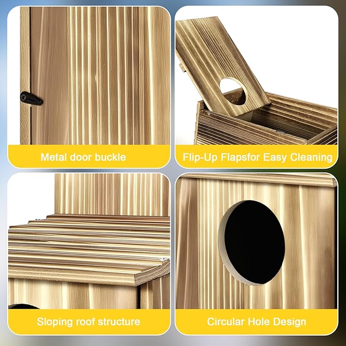 2 Pack Round Owl Houses, Bird Houses for Outside, Wooden Owl Nest Box Large Opening Screech Outdoor Bird's Box, for Wildlife Screech, Barred, Great Horned, Barn Owls, Assembly Required