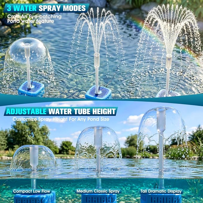 Pond Filter with Pump Fountain Kits,Pond Pump for Outdoor Ponds-Blue | 800GPH Pond Fountain Pump,3 Spray Modes&Water Drainage,18 RGB Cycling, IP68 Waterproof, Dry-run & Overheat Auto Shutoff