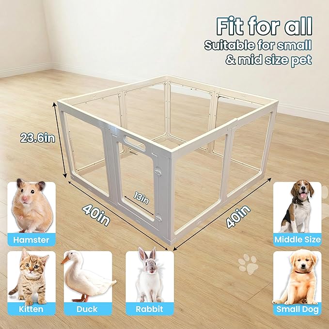 Transparent Indoor Dog Playpen with Safety Lock, Indoor Dog Fence for Small & Medium Pets | Secure, Stylish, Easy Clean Play Pen for Dogs & Pets with Scratch Resistant Panels (White, 16 Panels)