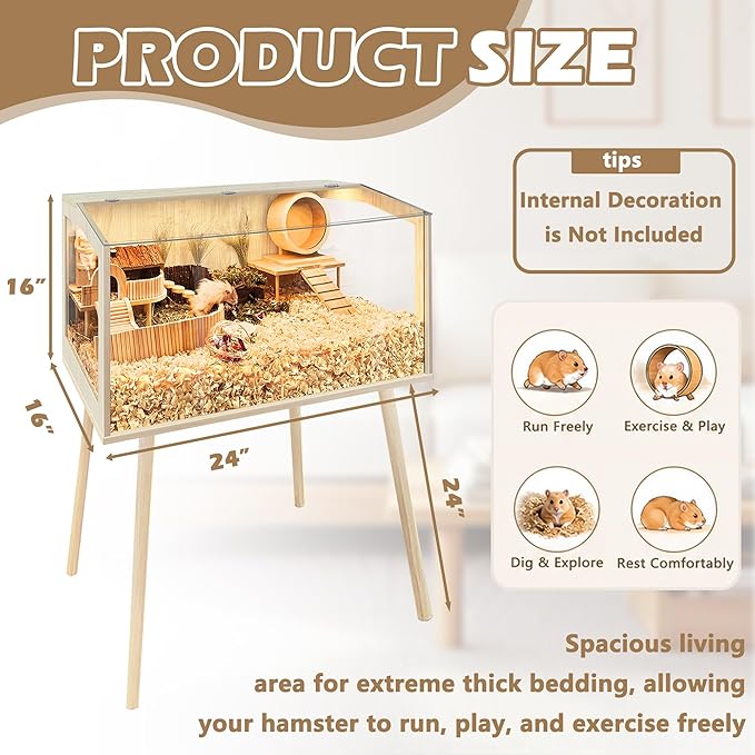 PROLEE Hamster Cage with Legs, Guinea Pig Cages Chew Proof, Hamster House, Hamster Cages and Habitats with Lockable Design, Small Animal Cage, 24" L x 16" W x 40" H
