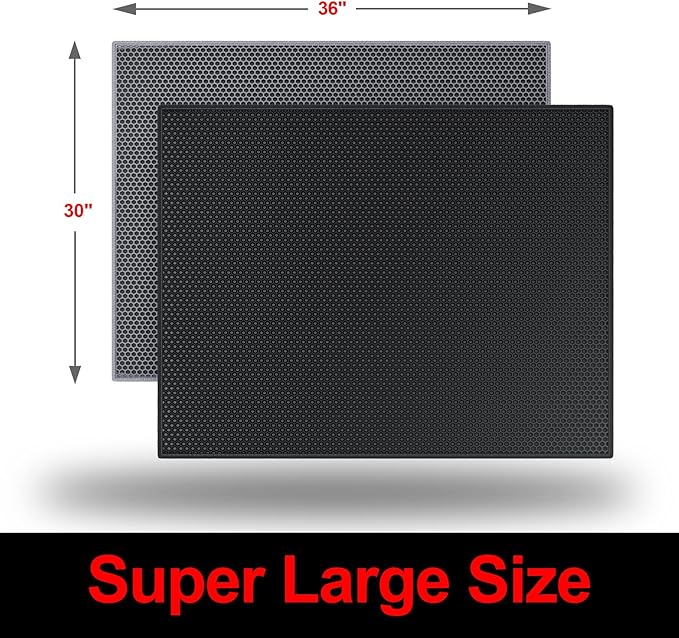 Waretary Cat Litter Box Mat: 36"x 30" Waterproof Kitty Cat Litter Trapping Mat, Easy-clean Double-layer Scatter Control Pad Rug (Black)