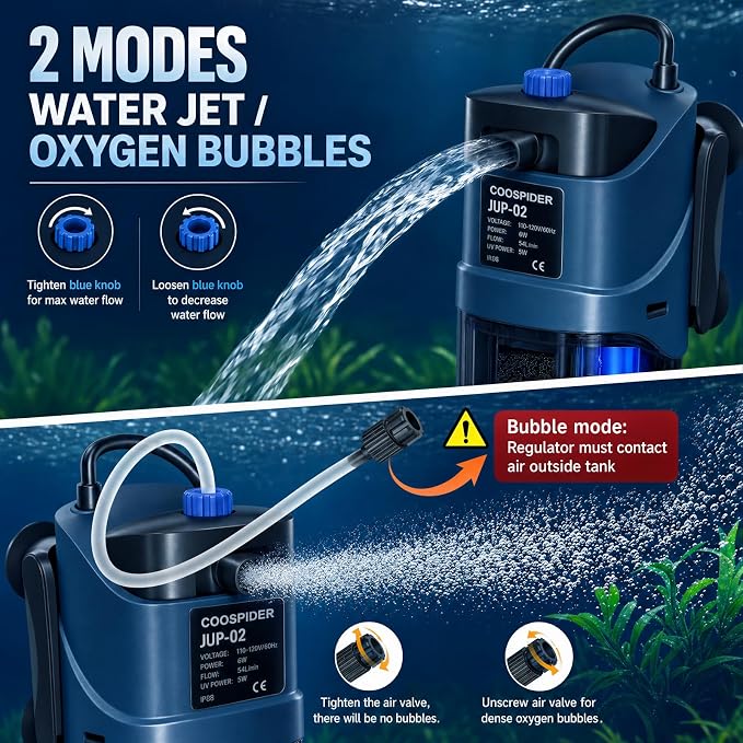 132GPH Fish Tank Filter Aquarium Green Clean Submersible Machine, U-V for Aquarium for 10-60 Gal Tank