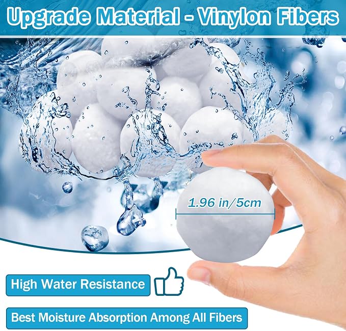 1.6 lbs Pool Filter Balls for Sand Filter Pump, New Upgrade Efficient Swimming Pool Filter Sand Alternative(Equals 50 lbs Pool Filter Sand), Reusable Eco-Friendly Fiber Filter Media Balls