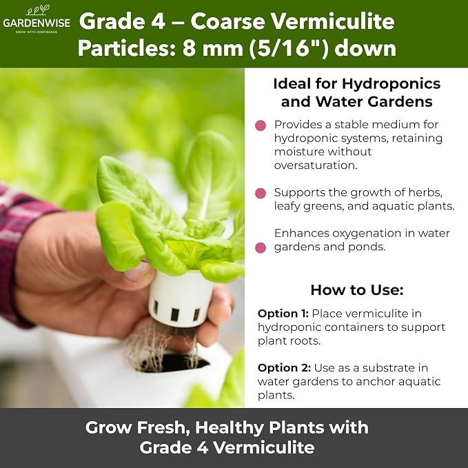 Organic Coarse Vermiculite for Indoor Gardening Plants and Mushrooms – Enhances Soil Aeration, Seed Germination, Rooting Cuttings – Small Packages and Bulk (Vermiculite Grade 4 – Coarse, 3 qt)