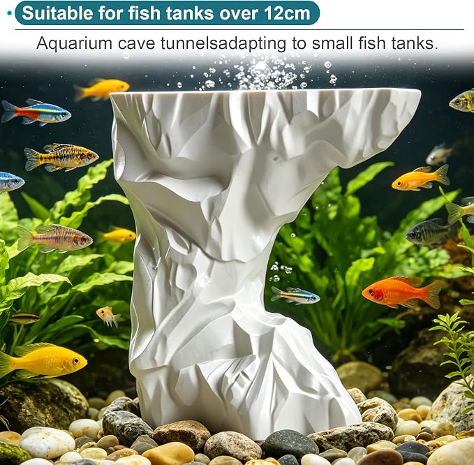 Saim Aquarium Underground Cave with Viewing Ports, Substrate-Friendly Under Gravel Tunnel Hideout, Natural Curve Corner Decor for Pleco, Shrimp, Corydoras & Kuhli Loach (Medium)