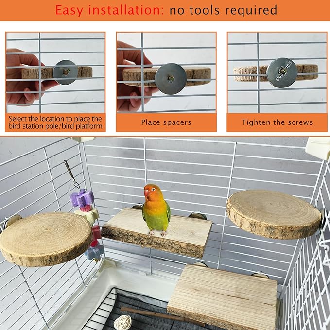 Hamiledyi Wood Bird Perch 4 Pcs Natural Bird perches Wooden Stand Platform or Budgie Conure Parrot Parakeet Cockatiel Lovebird