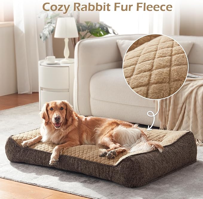 JOEJOY XL Orthopedic Dog Beds Large Sized Dog, Extra Thick Supportive Big Dogs Couch Bed with Sides, Ultra Soft Pet Bed Sofa for Large Dogs, Brown, 38''x28''