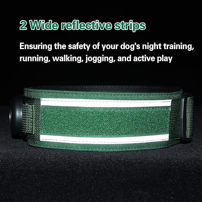 AirTag Dog Collar, 2" Wide Tactical Military Army Dog Collar with AirTag Holder & 3 Pet Patches, Soft Padded Reflective Waterproof Nylon Collar with Metal Buckle for Medium Dogs (Green, M)