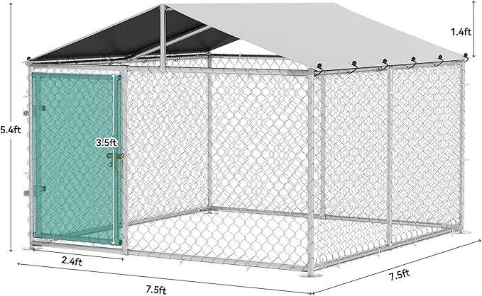 YITAHOME Outdoor Dog Enclosure with Metal Dog Gate, 7.5'x7.5' Dog Kennel Outside with Roof, Dog Fence Outdoor for Yard