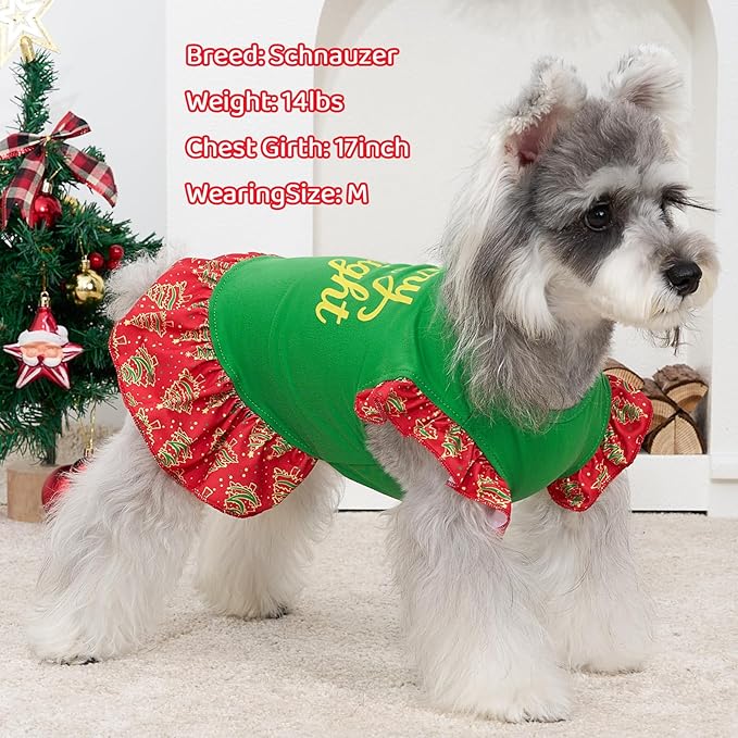 XPUDAC 4 Pack Christmas Dog Dress Plaid Puppy Clothes for Small Dogs Girl Cute Pet Outfit Doggy Apparel Cat Holiday Party Costume, Red, Green, XS